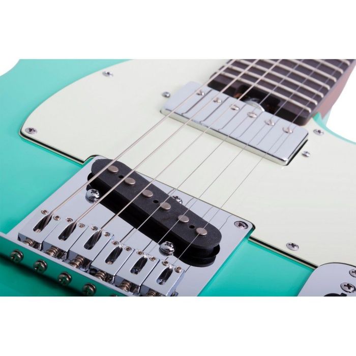 Schecter Nick Johnston PT Guitar, Atomic Green pickups closeup