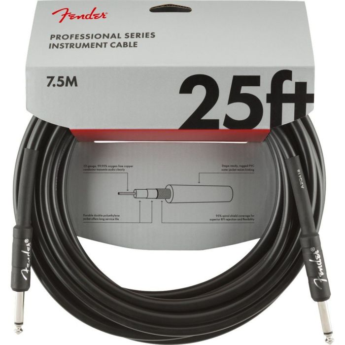 Fender Professional Series Instrument Cable SS 25ft Black packaged