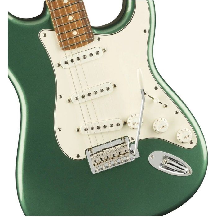 Fender FSR Player Stratocaster PF Sherwood Green Metallic, body closeup