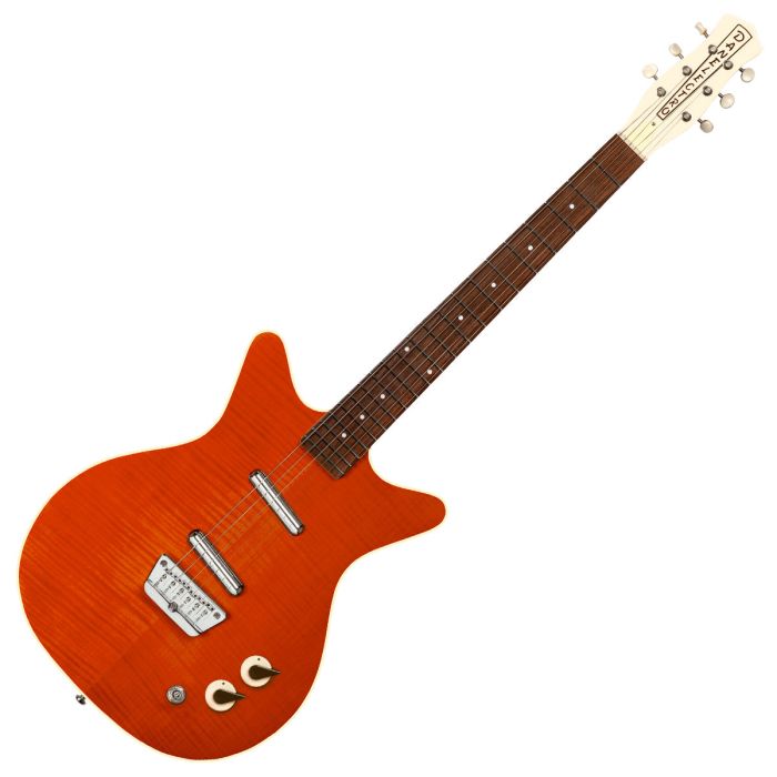 danelectro 59 divine electric guitar flame maple, front view