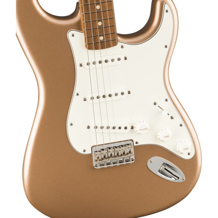 Fender FSR Vintera 70s Stratocaster Hardtail Fire Mist Gold, angled view