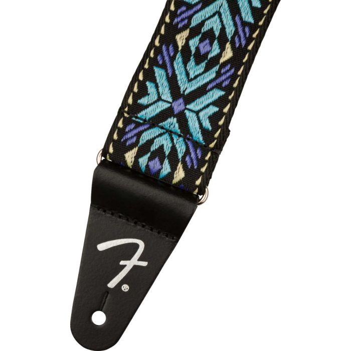 Close up of the Fender Pasadena Woven Straps Blue Snowflake