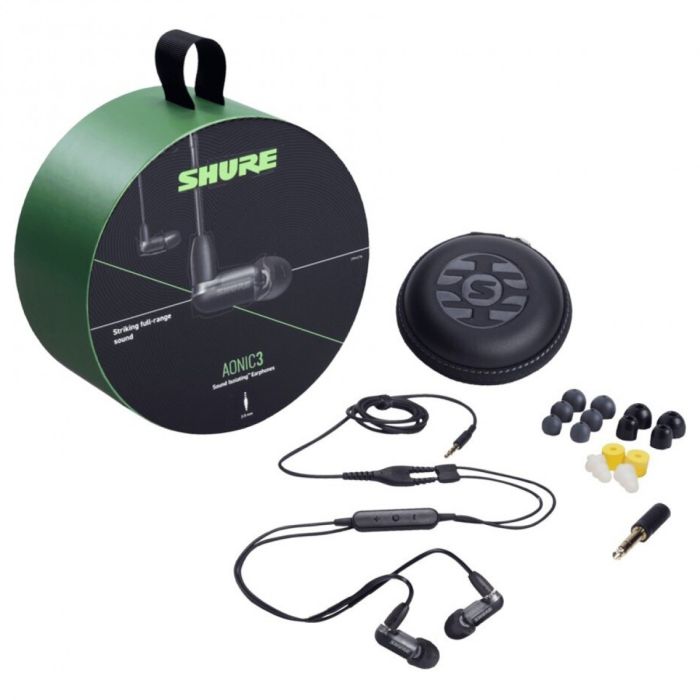 Package overview of the Shure AONIC 3 Sound Isolating Earphones, Black