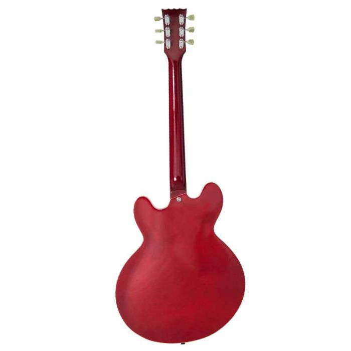 Back view of the Vintage VSA500 ReIssued Semi Acoustic Guitar, Cherry Red