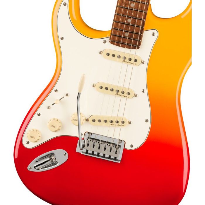 Fender Player Plus Stratocaster LH PF Tequilla Sunrise, body closeup