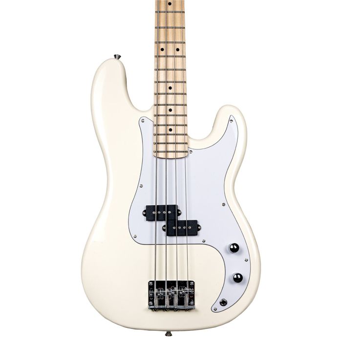 Antiquity AQ-PB Bass Guitar, White body closeup