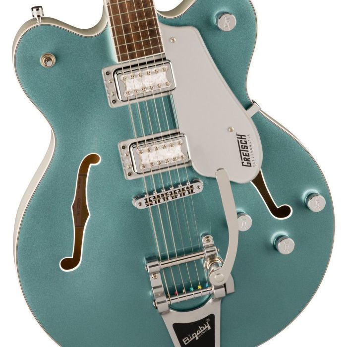 Gretsch G5622t 140 EMatic 140th DBL Platinum CB w Bigsby IL 2T Stone Plati, body closeup