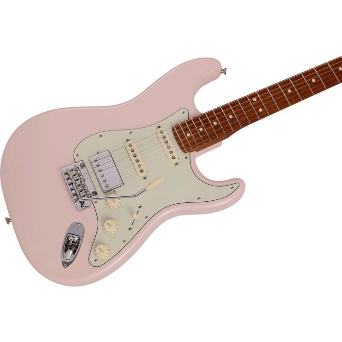 Fender MIJ Hybrid II Stratocaster Ltd Run RM Shell Pink, angled view