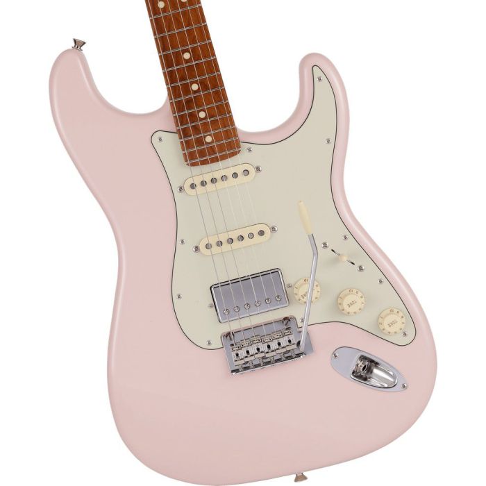 Fender MIJ Hybrid II Stratocaster Ltd Run RM Shell Pink, body closeup