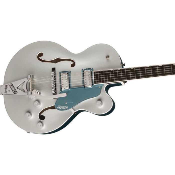 Gretsch G6118T-140 LTD 140th Anniversary, Two-Tone Pure Platinum angled view