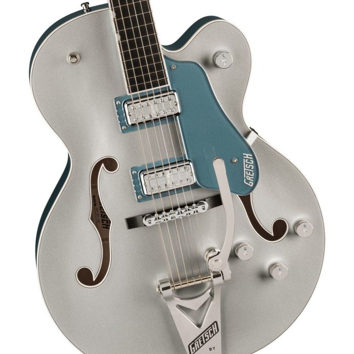 Gretsch G6118T-140 LTD 140th Anniversary, Two-Tone Pure Platinum body closeup