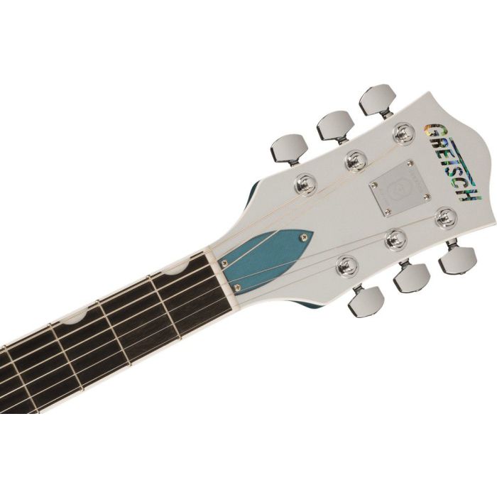 Gretsch G6118T-140 LTD 140th Anniversary, Two-Tone Pure Platinum headstock front