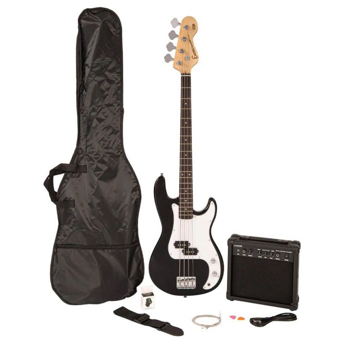 Encore E40 Blaster Bass Guitar Pack, Gloss Black front view