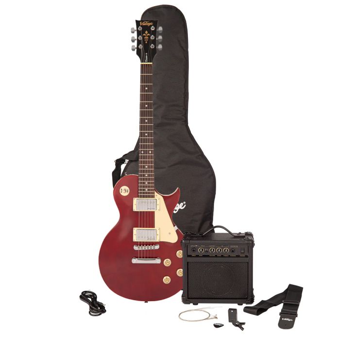 Vintage V10 Coaster Electric Guitar Starter Pack, Wine Red front view