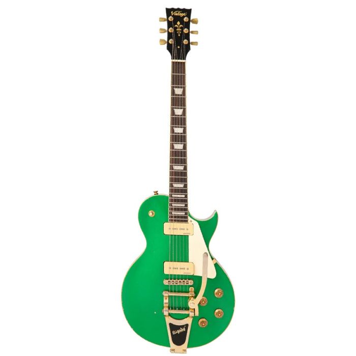 Vintage V100 Proshop Unique Guitar - Emerald Green Icon With Bigsby