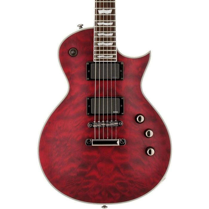 ESP LTD EC-401QM Electric Guitar, See-Thru Black Cherry body closeup