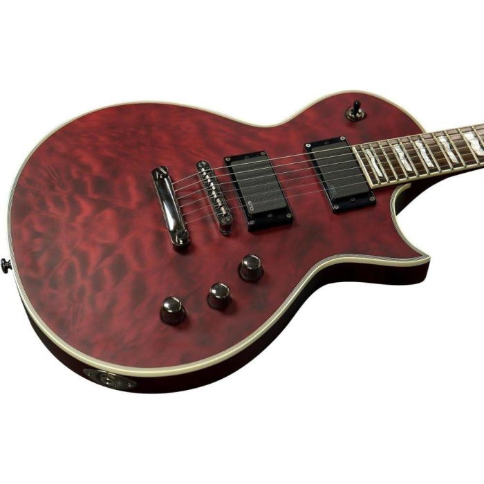 ESP LTD EC-401QM Electric Guitar, See-Thru Black Cherry tilted view