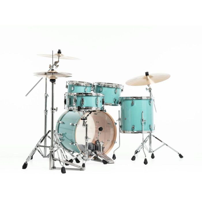 Pearl Decade Maple 5 Piece Drum Kit inc HWP-834 Ice Mint behind angle