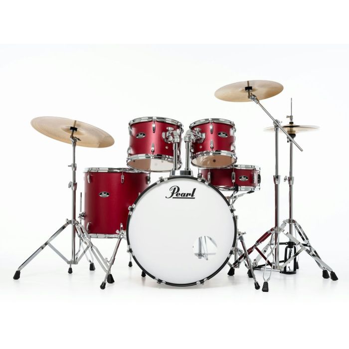 Pearl Roadshow 5pc 22" Drum Kit inc HW and Sabian 3 Piece Solar Cymbals Matte Red front