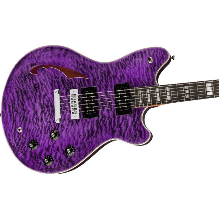EVH SA126QM Special w Case Transparent Purple Electric Guitar angled view