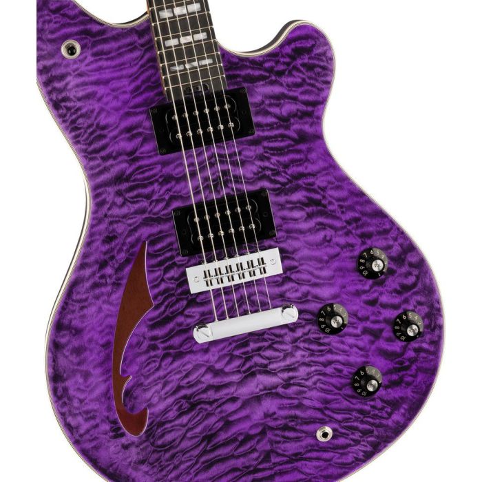 EVH SA126QM Special w Case Transparent Purple Electric Guitar body closeup