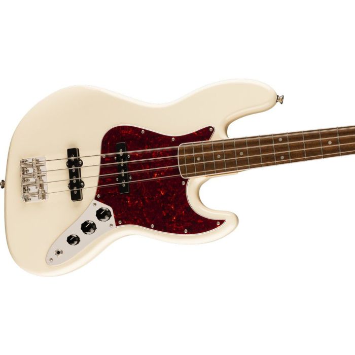 Squier FSR Classic Vibe Mid-60s Jazz Bass LRL TSPG, Olympic White angled view