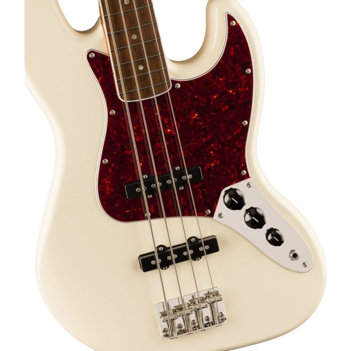 Squier FSR Classic Vibe Mid-60s Jazz Bass LRL TSPG, Olympic White body closeup