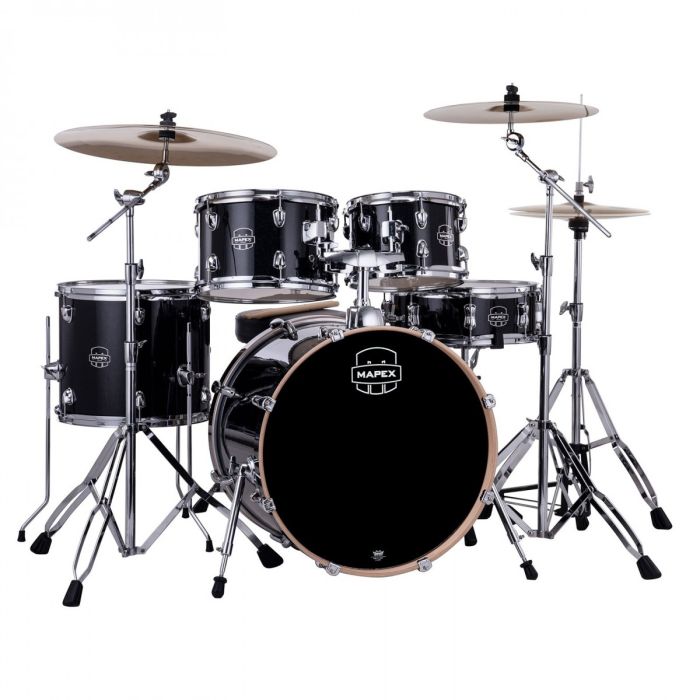 Mapex Venus Series Black Galaxy Sparkle Kit 20" Inc Hardware, Drum Throne and Cymbals front