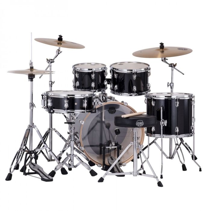 Mapex Venus Series Black Galaxy Sparkle Kit 20" Inc Hardware, Drum Throne and Cymbals back