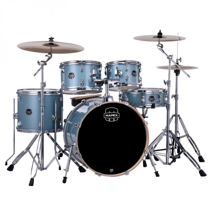 Mapex Venus Series Aqua Blue Sparkle Kit 20" Inc Hardware, Drum Throne and Cymbals front