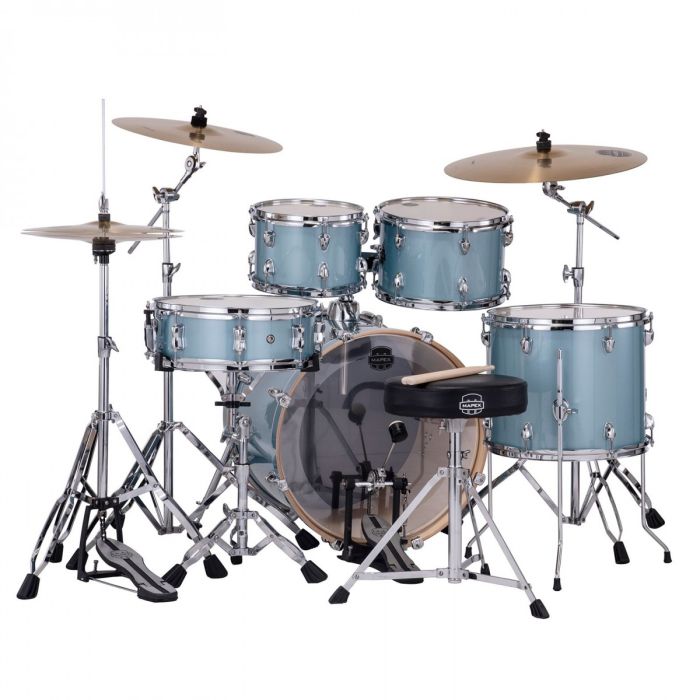 Mapex Venus Series Aqua Blue Sparkle Kit 20" Inc Hardware, Drum Throne and Cymbals back