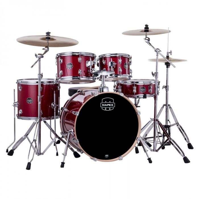 Mapex Venus Series Crimson Red Sparkle Kit 20 Inc Hardware, Drum Throne and Cymbals front