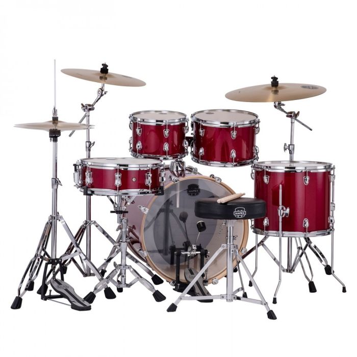 Mapex Venus Series Crimson Red Sparkle Kit 20 Inc Hardware, Drum Throne and Cymbals back