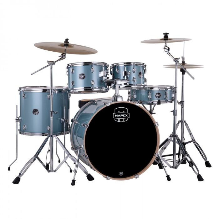 Mapex Venus Series Aqua Blue Sparkle Kit 22" Inc Hardware, Drum Throne and Cymbals front