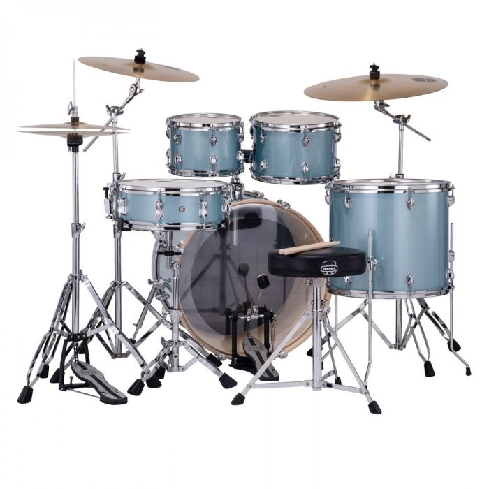 Mapex Venus Series Aqua Blue Sparkle Kit 22" Inc Hardware, Drum Throne and Cymbals back