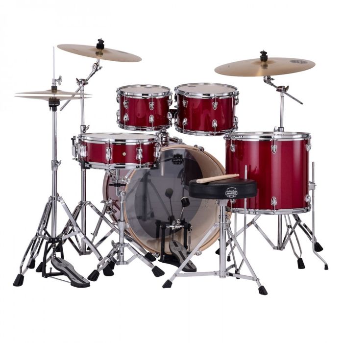 Mapex Venus Series Crimson Red Sparkle Kit 22" Inc Hardware, Drum Throne and Cymbals back