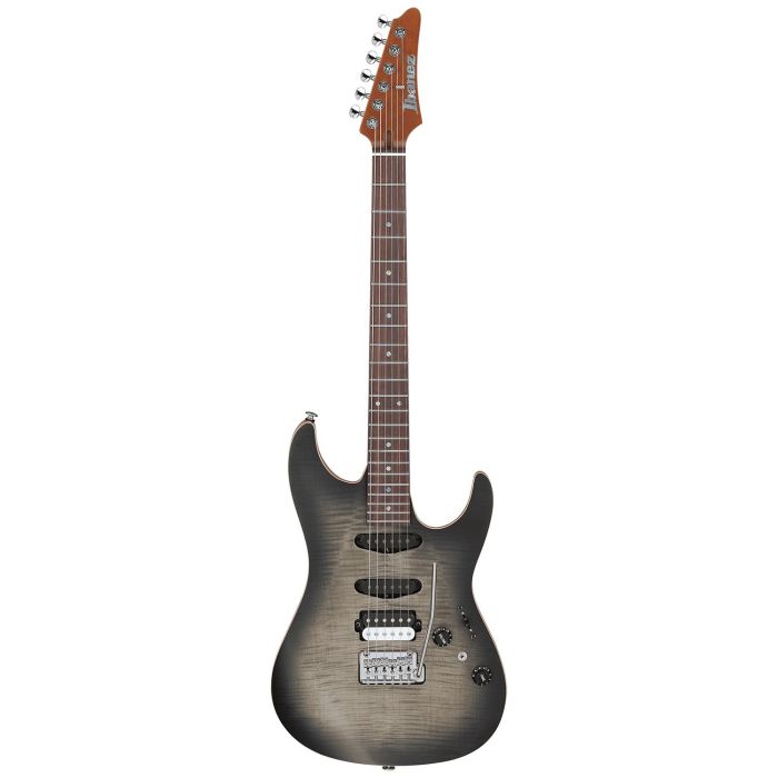 Ibanez TQM2-CUF Tom Quayle Signature Guitar, Charcoal Black Burst Flat front view