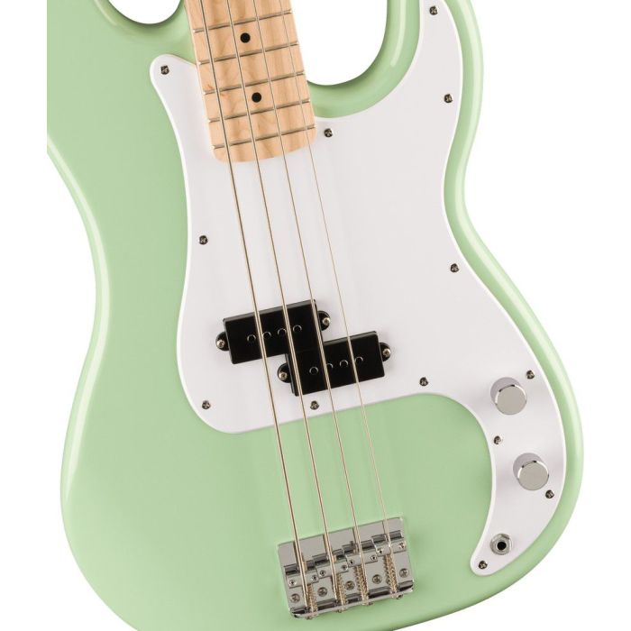 Squier FSR Sonic Precision Bass MN Surf Green, body closeup