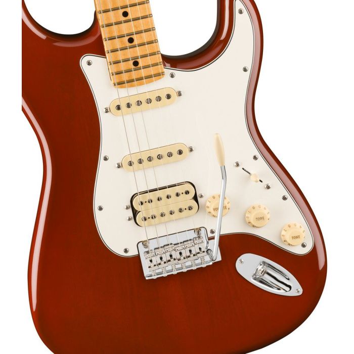 Fender Player II Stratocaster HSS MN, Transparent Mocha Burst body closeup