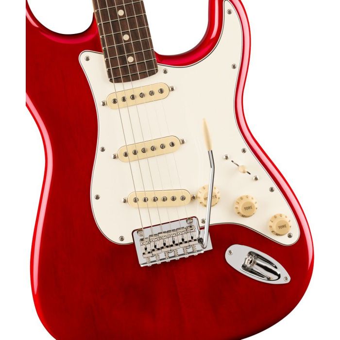 Fender Player II Stratocaster RW Transparent Cherry Burst, body closeup