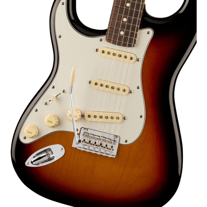 Fender Player II Stratocaster Left hand RW 3 color Sunburst, body closeup