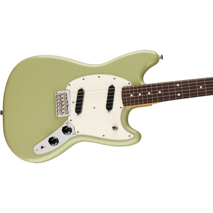 Fender Player II Mustang RW Birch Green, angled view