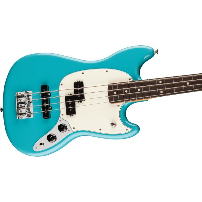 Fender Player II Mustang Bass Pj RW Aquatone Blue, angled view