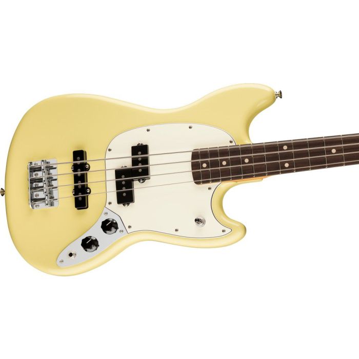 Fender Player II Mustang Bass Pj RW Hialeah Yellow, angled view