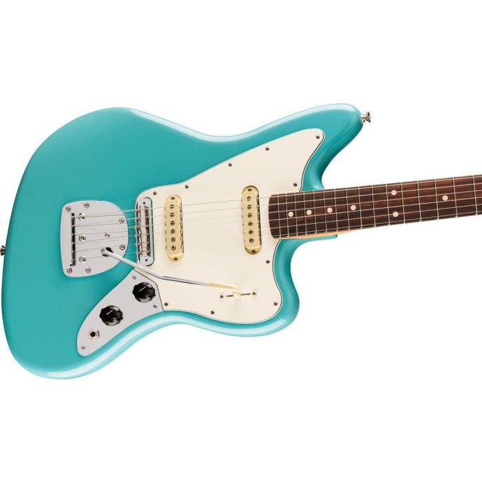 Fender Player II Jaguar Electric Guitar RW, Aquatone Blue angled view