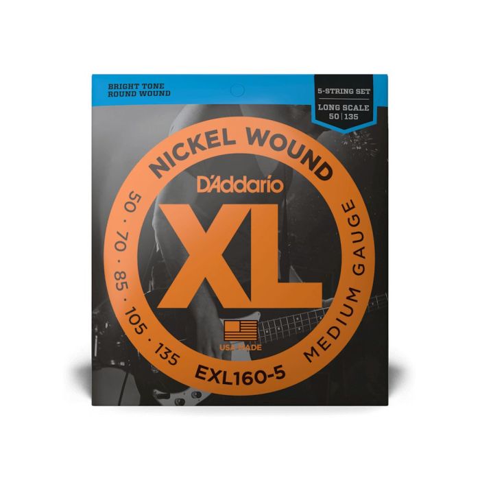 DAddario EXL160-5 5-String Nickel Bass Strings 50-135, Long Scale front view