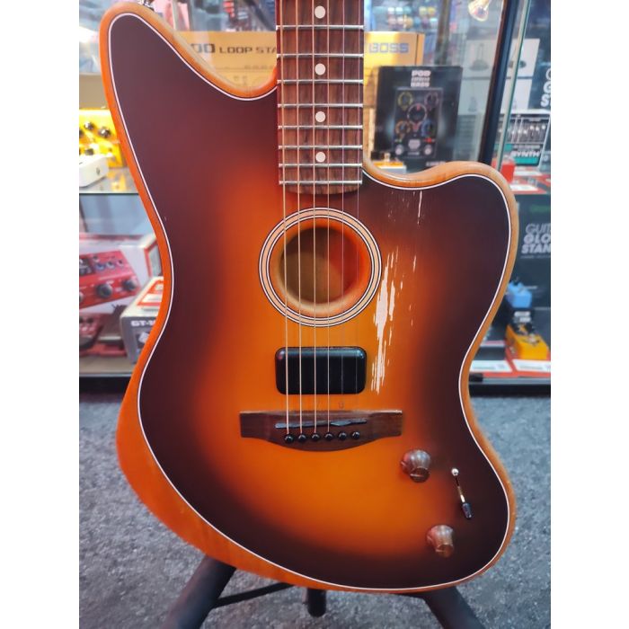 B-Stock Fender Acoustasonic Player Jazzmaster 2-Tone Sunburst body closeup