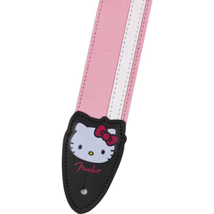 Fender 2 Inch Hello Kitty Leather Strap Pink, closeup Hello Kitty logo