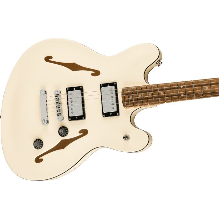 Squier Affinity Starcaster Deluxe, Olympic White angled view