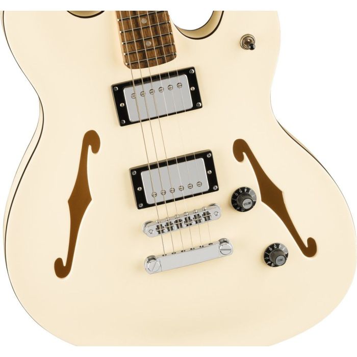 Squier Affinity Starcaster Deluxe, Olympic White body closeup